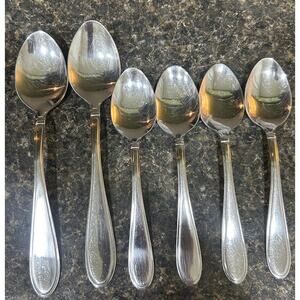 Cambridge CHERISH Pattern Set Of 6 18/8 Stainless 2 Dinner Spoons & 4 Teaspoons